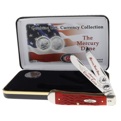 Case XX Red Pickbone The Mercury Dime Trapper Folding Knife Gift Set CATMDRPB