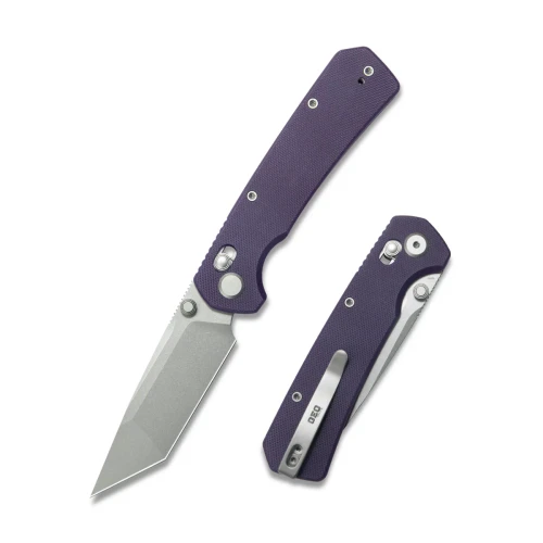 GEO Knife Blaze Axis Lock Folding Knife Stonewash M390 Blade Purple G10 Handle