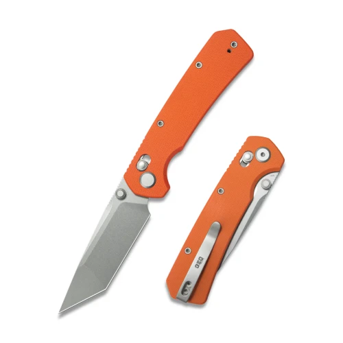 GEO Knife Blaze Axis Lock Folding Knife Stonewash M390 Blade Orange G10 Handle