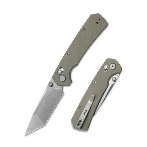 GEO Knife Blaze Axis Lock Folding Knife Stonewash M390 Blade Khaki G10 Handle