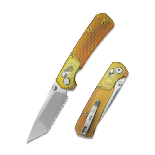 GEO Knife Blaze Axis Lock Folding Knife Stonewash M390 Blade Ultem Handle