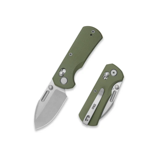 GEO Knife Fabian Hobbelen Belluf Folder Stonewash M390 Blade Green G10 Handle