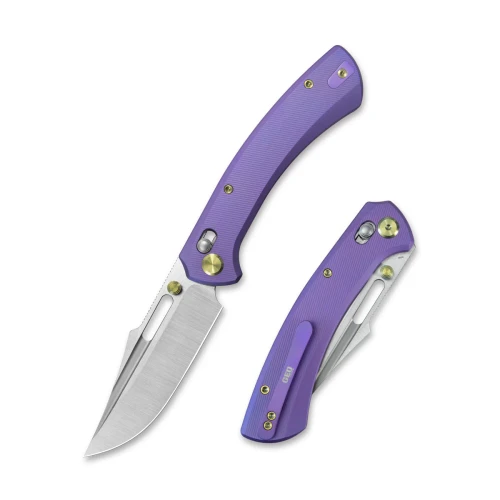 GEO Knife n.anh Design Strix Folder Hand-Rubbed Satin M390 Blade SW Purple Blue TI Handle
