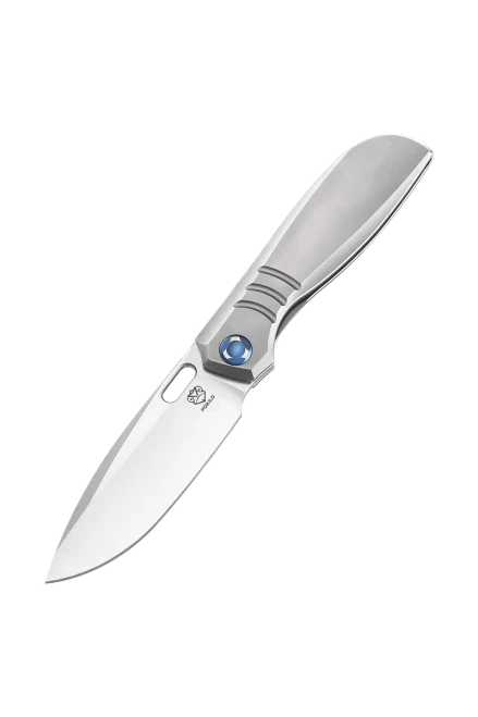Poikilo Blade Gecko Folding Knife Standard PSW V2 3 Fins TI Handle W/Blue Accent M398 Blade POIBGECSPSWV23FINS