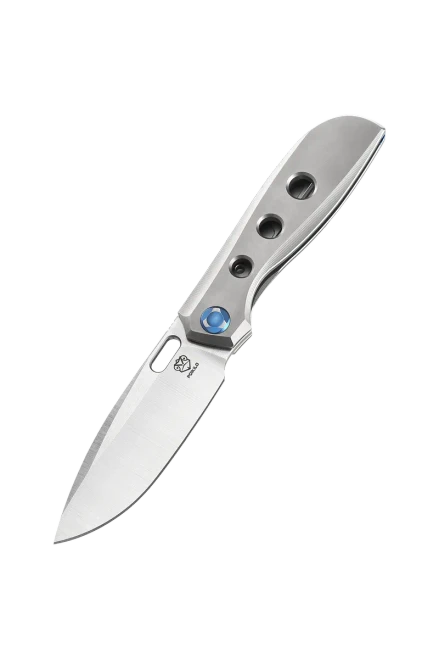 Poikilo Blade Gecko Folding Knife Standard PSW V3 TI Handle W/3 Circles-Blue Accent M398 Blade POIBGECSPSWV33CIRC