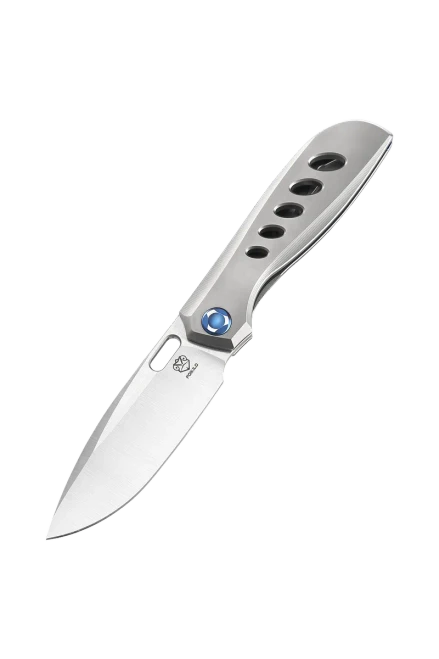 Poikilo Blade Gecko Folding Knife Standard PSW V4 TI Handle W/5 Ovals-Blue Accent M398 Blade POIBGECSPSWV45OVL