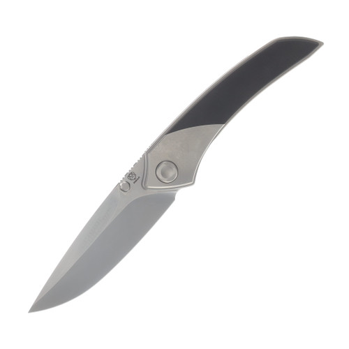Poikilo Blade Tuna Mini Standard PSW Folding Knife Black Gray TI Handle M398 Blade POIBTUNAMINISPSW