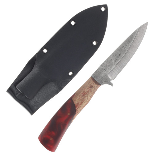 Avery Knifeworks Bird and Trout Knife Fixed Blade Forged Magnacut/Red Resin & Maple Burl AK03RMB