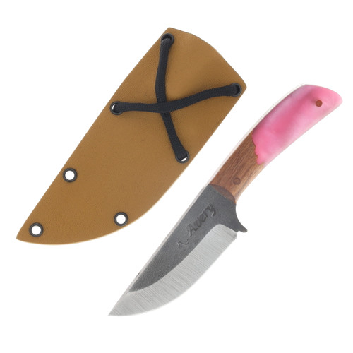 Avery Knifeworks Mini XL Fixed Blade Knife Forged Magnacut/Pearl Pink Resin & Curly Maple AK04PKCM