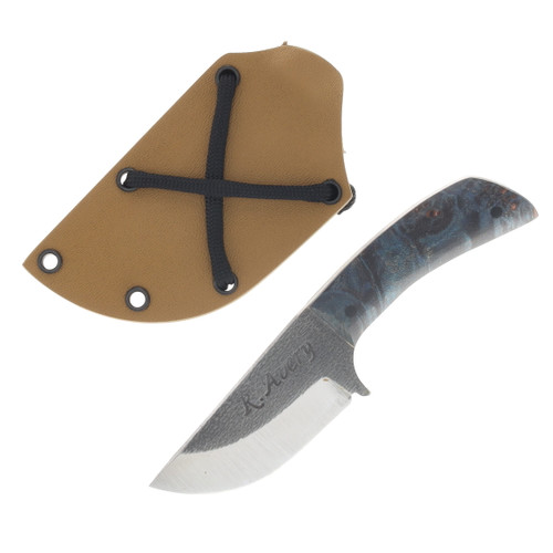 Avery Knifeworks The Mini Fixed Blade Knife Forged Magnacut/Blue Dyed Maple Burl AK05BMB