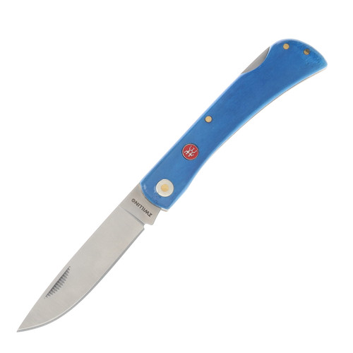 Zwilling J.A. Henckels Landman Sodbuster Folding Knife Blue Smooth Bone Handle 14C28N Blade 1037346