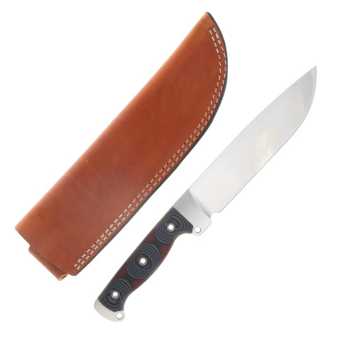 Busse Boss HOG Badger Fixed Knife Satin Blade Nuclear Red-Black Handle Brown Leather Sheath BOSSHOGBDMUCRDBK