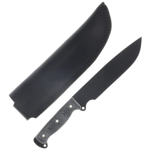 Busse Boss HOG Badger Fixed Knife Coated Black Blade Black Canvas Handle Black Leather Sheath BOSSHOGBDBKBK