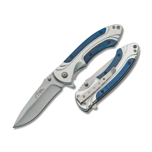 Rite Edge Blue Wood Folding Linerlock Knife