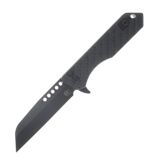 Heretic Jinn Button Lock Folding Knife DLC Magnacut Wharncliffe/Titanium with Glow Carbon Fiber Chassis