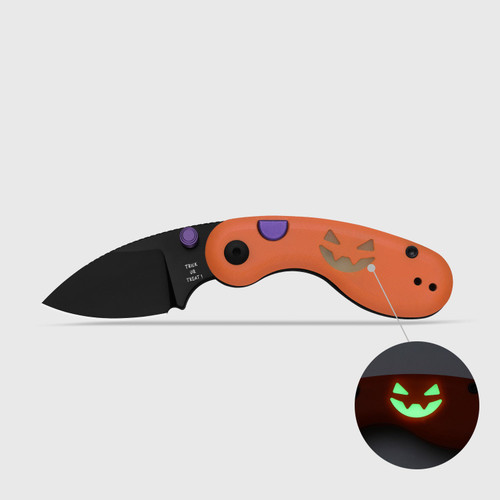 Kizer Halloween 2026 Microbe Button Linerlock Folding Knife PVD Blade/Glow in the Dark Bat and Jack O Lantern Orange G-10 V2742HW1