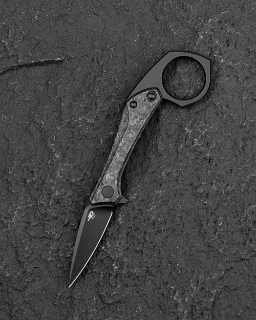 Bestech Duci Framelock Folding Knife Black PVD Stonewash 20CV/Black Marble Carbon Fiber and Titanium BT2605F