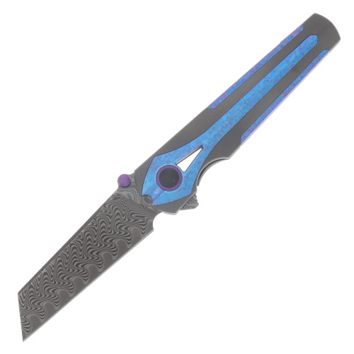 Kizer Staff Dark Gray Titanium & Crystallized Titanium Handle Acid Washed Damascus Blade KI3795A1