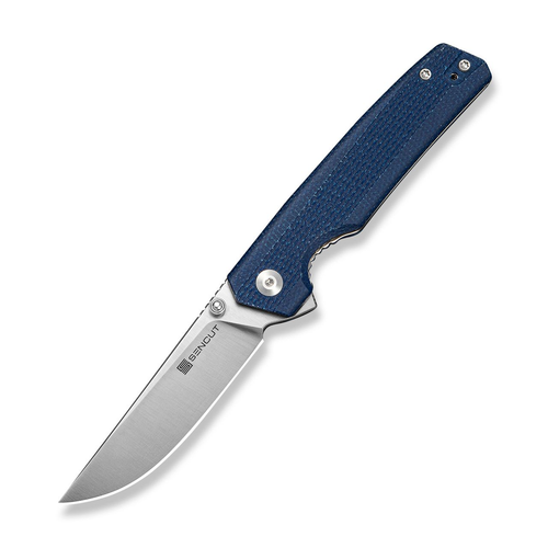 Sencut Stria Folding Knife Milled Blue Canvas Micarta Handle Satin D2 Blade S25112-3