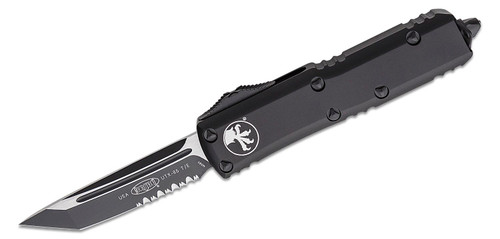 Microtech UTX-85 Black T/E OTF Automatic Partially Serrated Knife