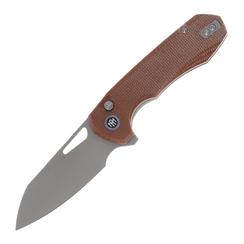 Remette Camel Button Linerlock Folding Knife 14C28N/Brown Micarta RTCMLF