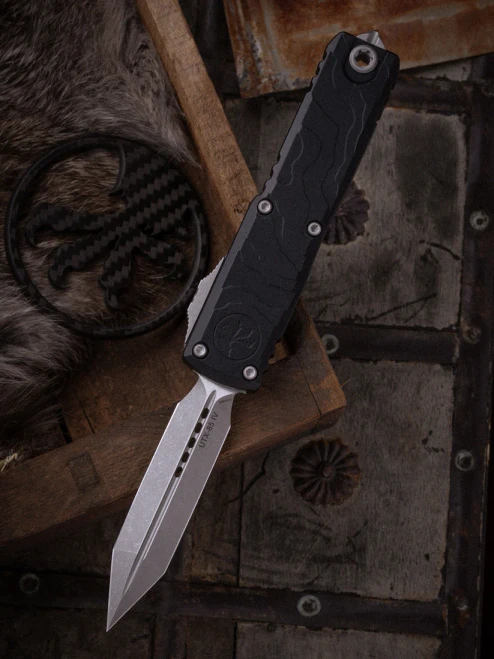 Microtech UTX-85 Spartan GEN IV OTF Auto Topographic Deep Engraved Apocalyptic Standard AUMT12304TP10AP