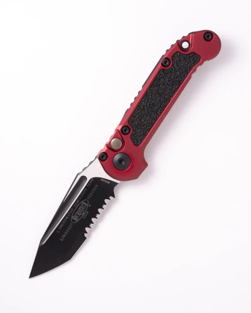 Microtech LUDT GEN III OTS Auto T/E Black Part Serrate Merlot