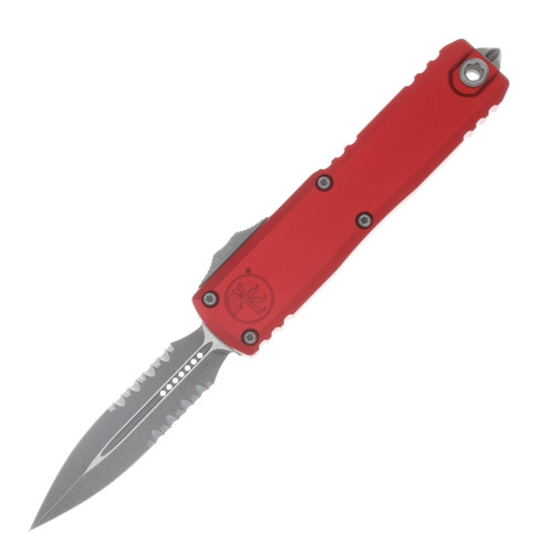 Microtech UTX-85 GEN IV OTF Auto D/E Apocalyptic Part Serrate Red AUMT1232411APRD