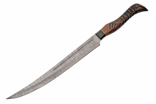 Rite Edge Ashwood Raven Damascus/Wood Short Sword with Leather Scabbard DM5048