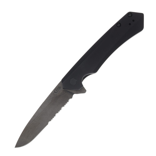 Case Kinzua Folding Knife BLK/ BLK Serrated S35VN Spear Blade Alum Handle CA70962