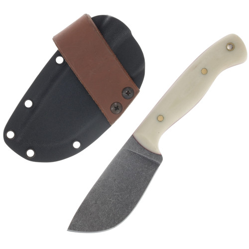 Samuel Riner Custom Knives Big Ridge Skinner Fixed Blade Knife Acid Washed 80CrV2/White Linen Micarta with Red Liners SRKBR 1