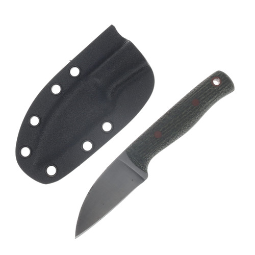 Samuel Riner Custom Knives Clinton Clipper Fixed Blade Acid Washed Taper Tang 80CrV2/Forest Green Burlap Micarta SRKCLCW1
