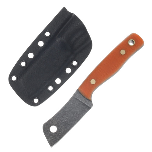 Samuel Riner Custom Knives Mini Cleaver Fixed Blade Acid Wash 80CrV2/Volunteer Orange with Black Liners SRKMC1