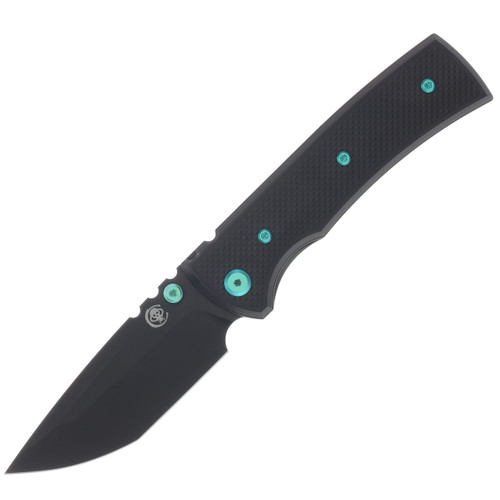 Chaves Blue Label Redencion Street Linerlock Folding Knife PVD Tanto/Knurled Black with Green Accents