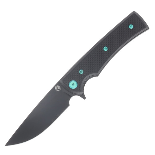 Chaves Blue Label Liberation Street Linerlock Folding Knife Stonewash Drop Point/Knurled Black with Green Accents CK-2B2-1B9A-2D1-GR