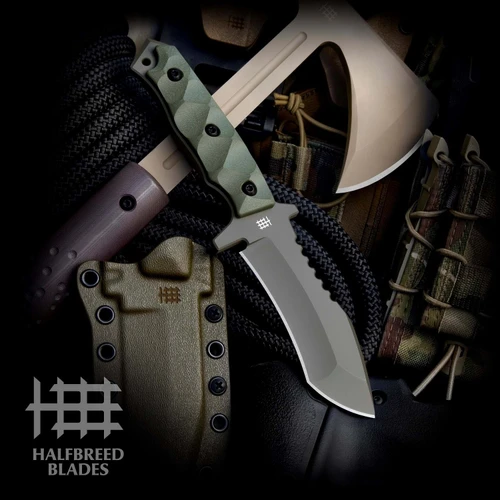 Halfbreed Medium Clearance Knife Gen II Fixed Blade Ranger Green Modified Drop Point Recurve K340/Sculpted G-10 MCK02ODG2K340