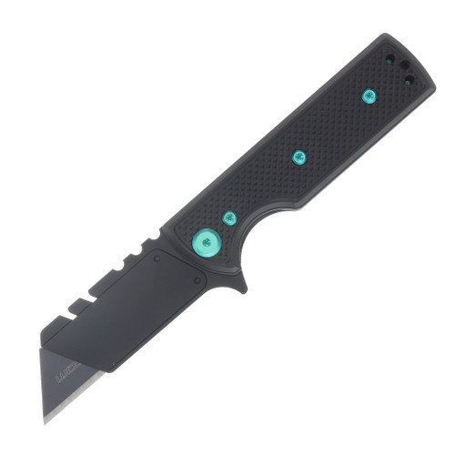 Chaves Blue Label - Aluminum Knurled C.H.U.B.  Flipper  Black  PVD   Linerlock  Green  Ti Razor  Blade CK-7C2-5C6B-2D1-GR