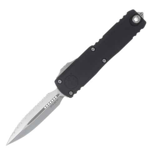 Microtech UTX-85 OTF Auto D/E Satin Full Serrate Black 6061 T6 Aluminum AUMT123246