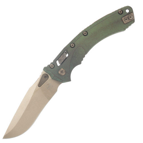 Microtech Amphibian RAM-LOK Folder Marfione Select Bronzed SW -Antique Green ANO Slab Side TI W/ Bronze TI Accent MT137RL13MS1