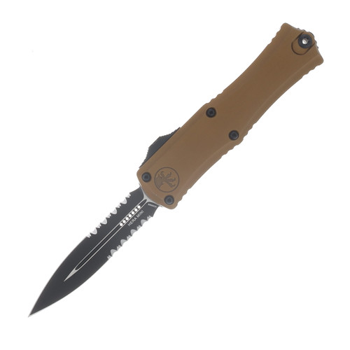 Microtech Hera II Mini OTF Auto D/E Black Part Serrate Tan AUMT1702M2TA
