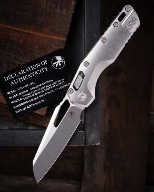 Microtech MSI RAM-LOK Folder Marfione Select SW - SW Slab Side TI W/Blue TI Accent MT21010MS2