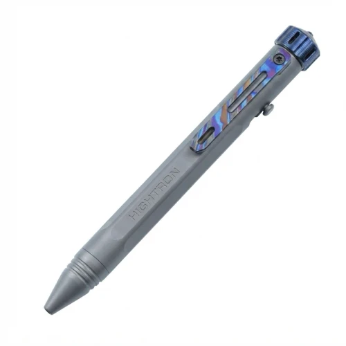Hightron Vortron Pen Gray Blasted TI Body Zirconium Damascus Spinner and Clip HP01GZM