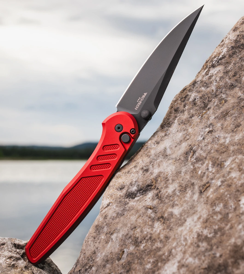ProTech Avalon Button Lock Folding Knife DLC Magnacut/Red Aluminum PN1103-RED