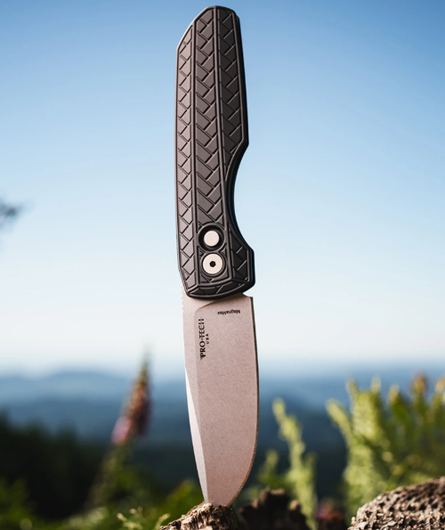 ProTech Vero Synapse 2 Automatic Knife Stonewash MagnaMax/Black Herringbone Aluminum AUPTVERO2105 MM