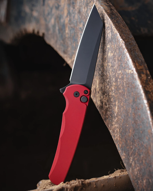 ProTech Malibu Button Lock Folding Knife DLC Magnacut/Red Aluminum PT5403-RED