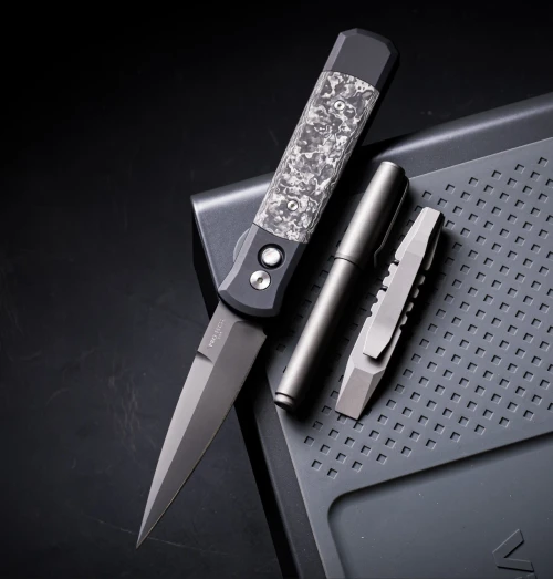 Pro Tech OTS Auto Godfather Black Handle W/Techno Carbon Fiber Inlays DLC Black 154CM Blade AUPT905-LTD TC BLACK