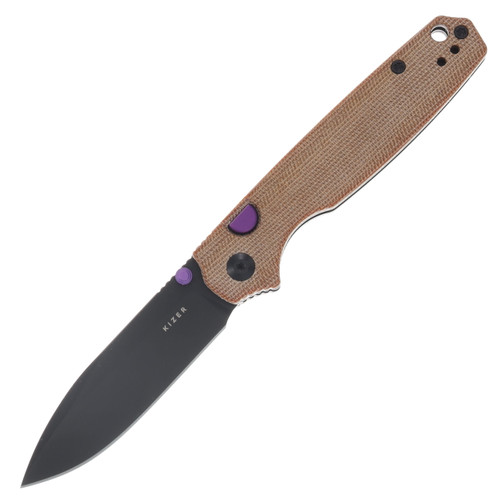 Kizer Pokiman BLL Folding Knife Brown Micarta Handle Black PVD AEB-L Blade V3789BDA1