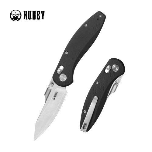 Kubey Minor Crossbar Lock Folding Knife Black G10 Satin San Mai M2