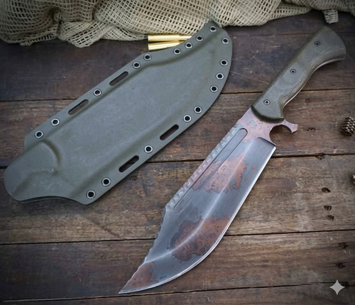 Work Tuff Gear V-44X-III Fixed Blade SK85 Rugged Copper Washed ODG Burlap Canvas Micarta Grip ODG Kydex Sheath SK85-RCWODGBCMODG