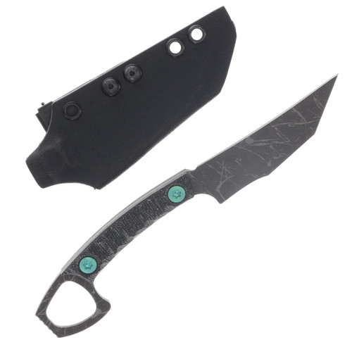 Half Face Blades SOPHS Fixed Blade Knife Textured Grip Black Canvas Micarta with Blue/Green Allen Bolts HFSOPHSBCMBLGN 